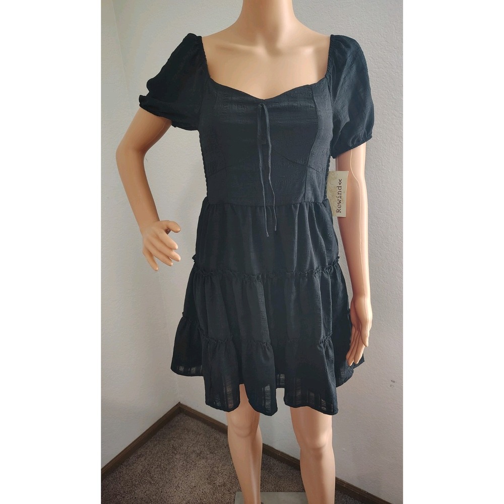 Rewind Black Smocked Dress Size S - NWT